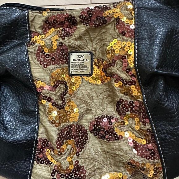 Unique boho-style shoulder bag with black faux leather body sequins - Picture 3 of 7